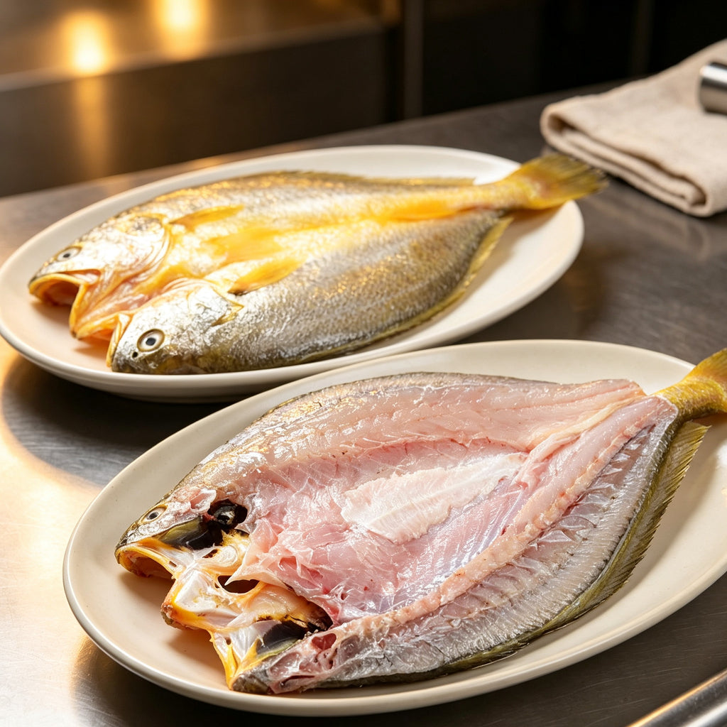 Butterflied yellow croaker ready for cooking